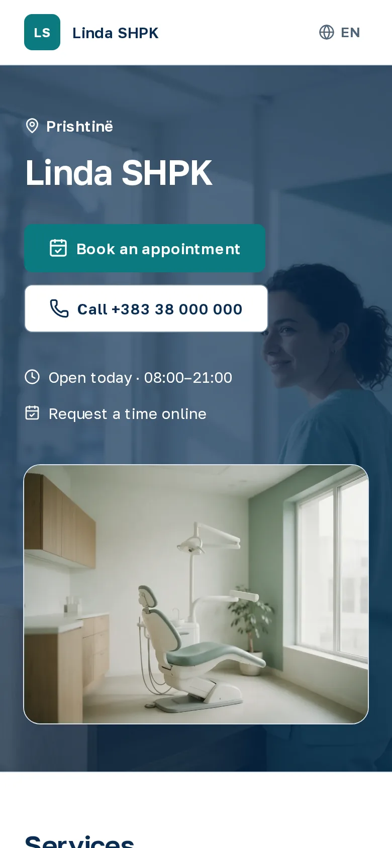 The Your clinic's own page screen in OPALEVI