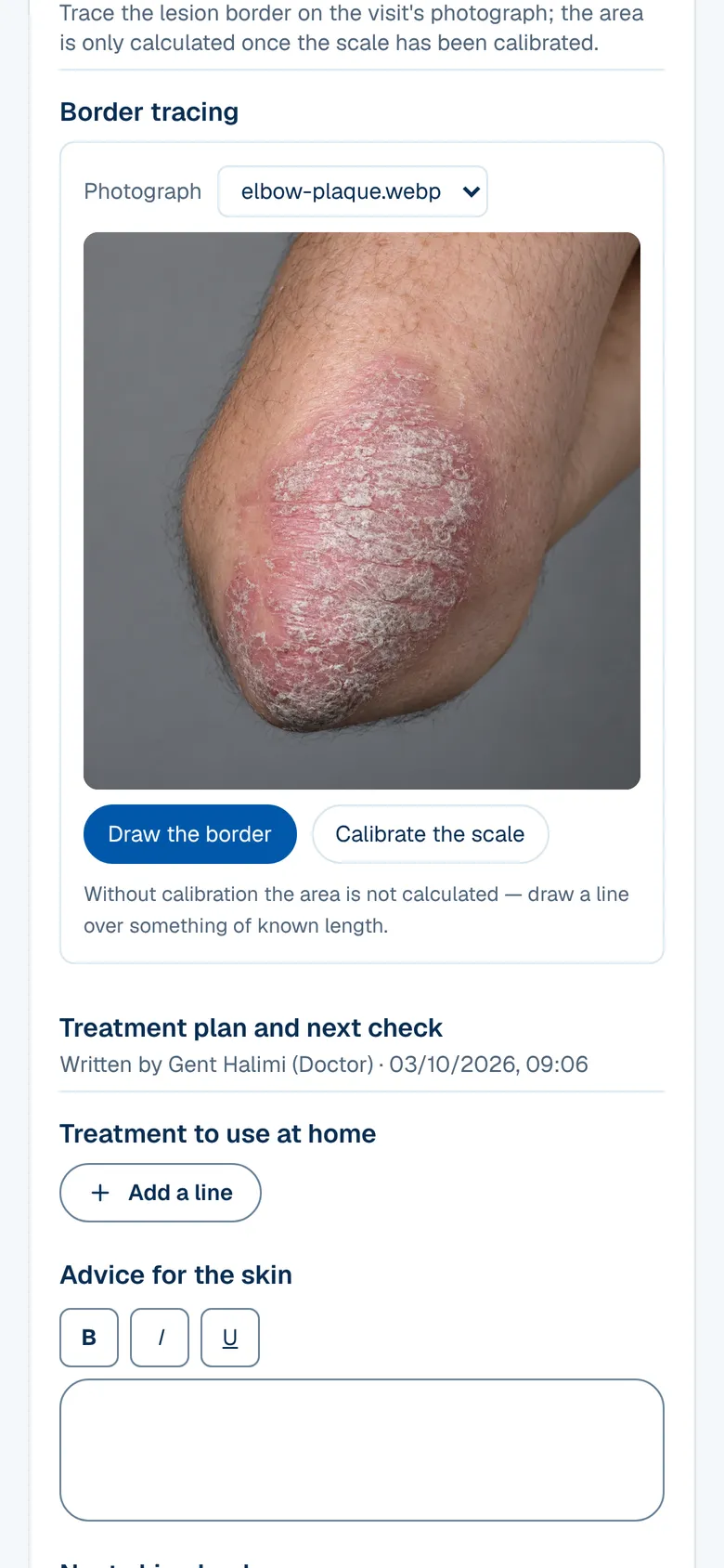 The Dermatology screen in OPALEVI
