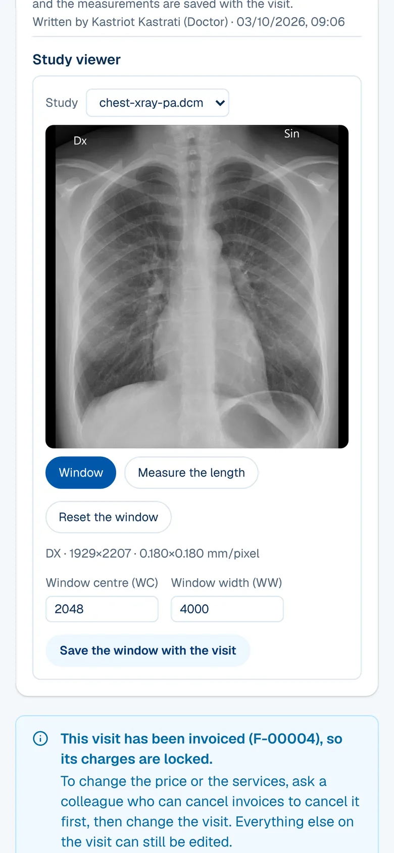 The Radiology screen in OPALEVI
