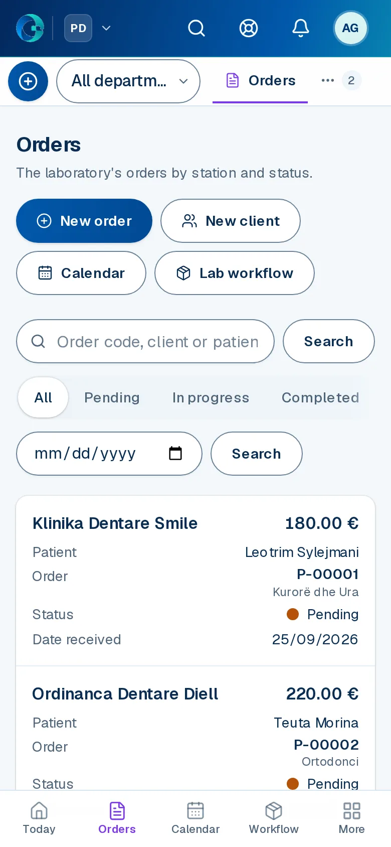 The Orders screen in OPALEVI