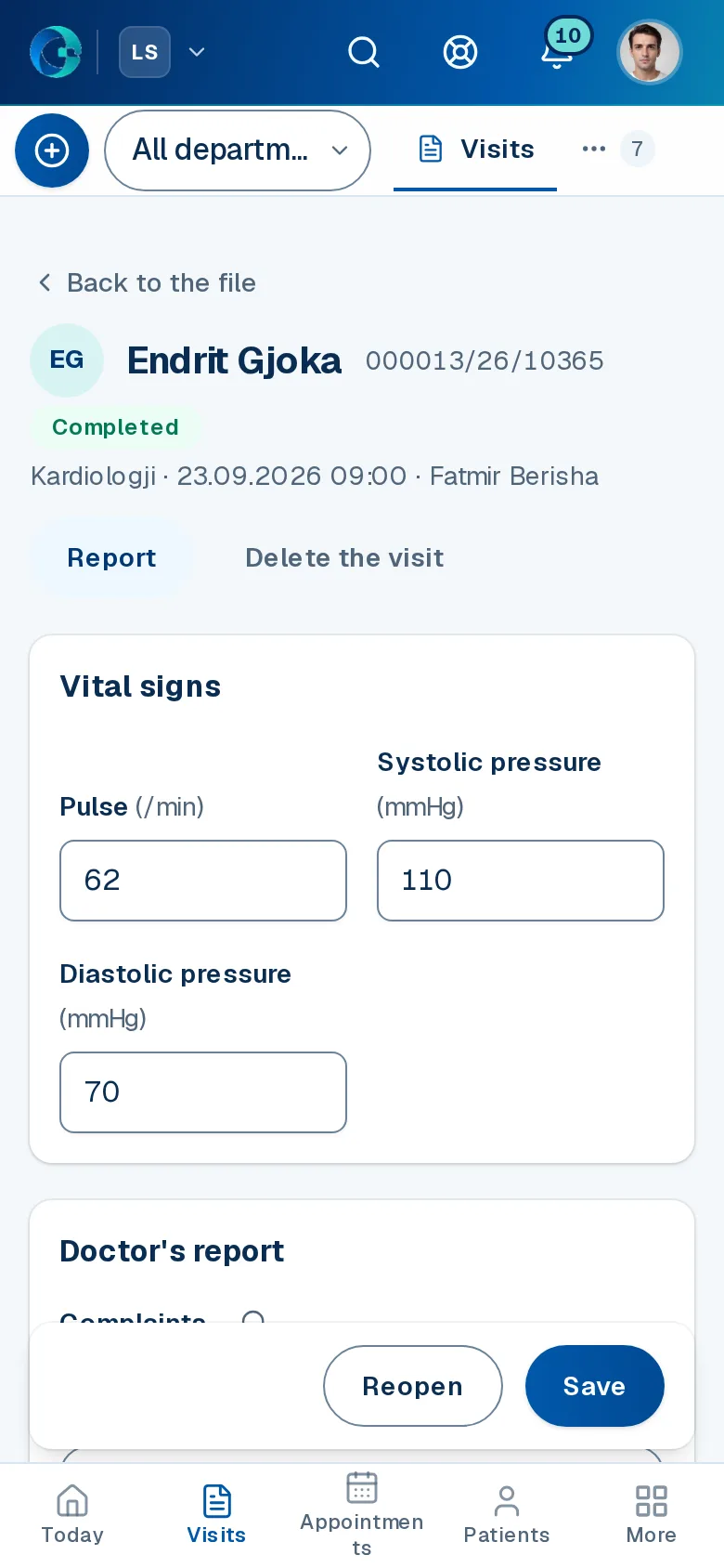 The Clinical work screen in OPALEVI
