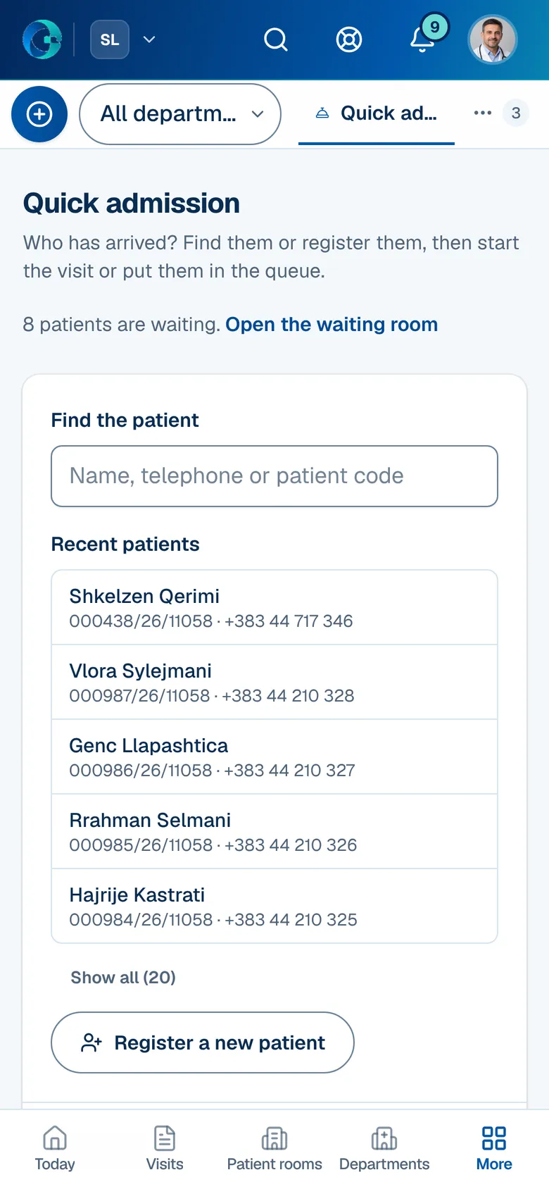 The Quick admission screen in OPALEVI