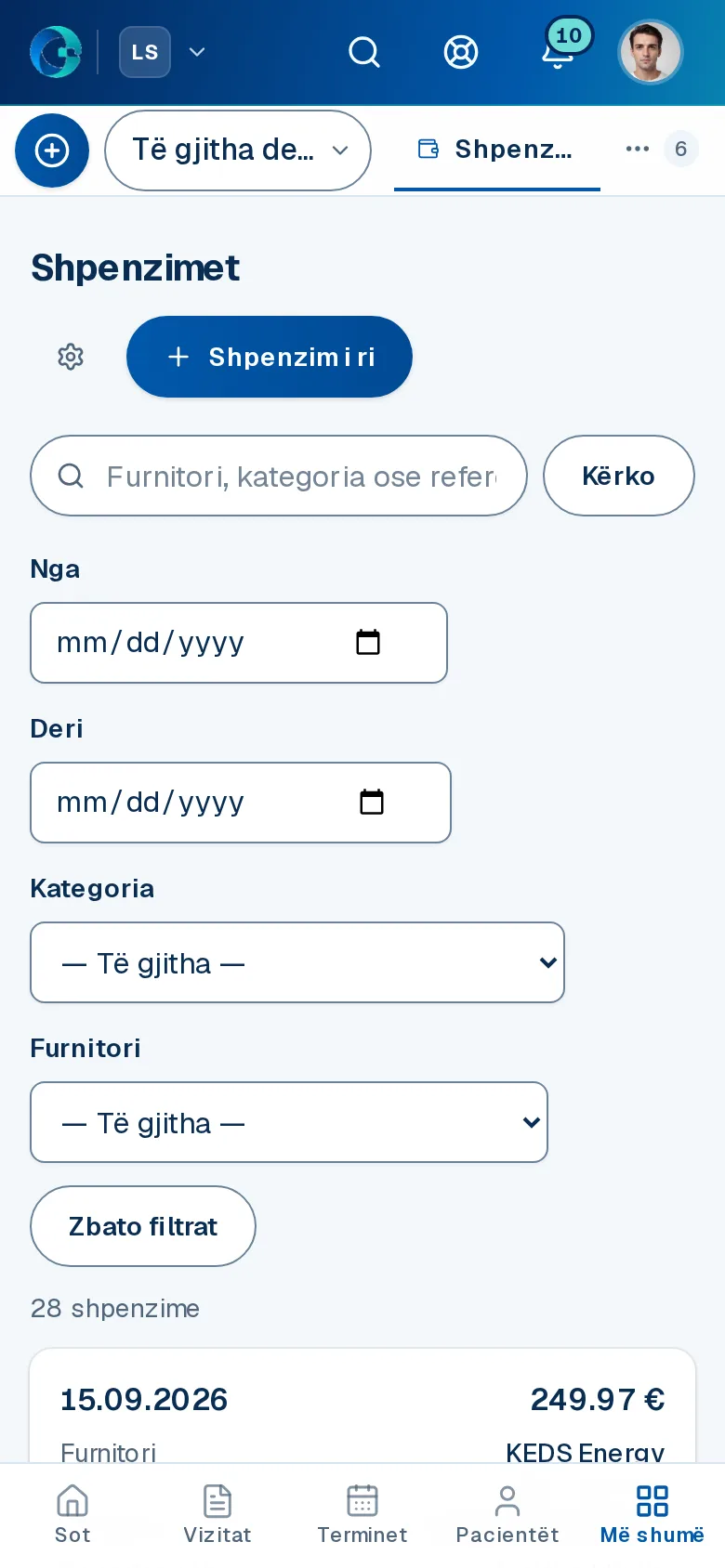 Ekrani «Menaxhimi» në OPALEVI