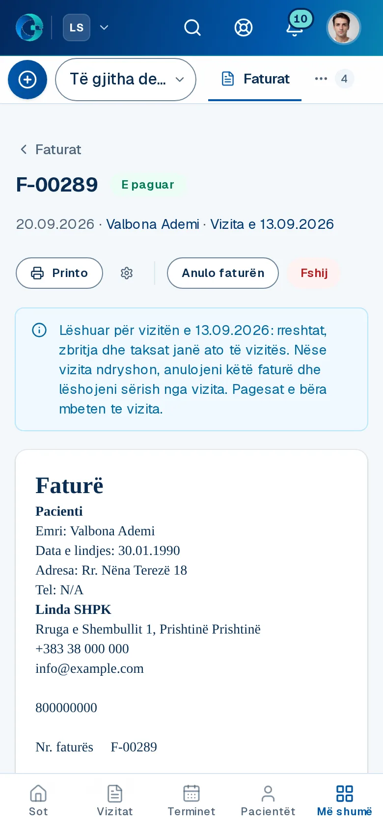 Ekrani «Faturimi» në OPALEVI