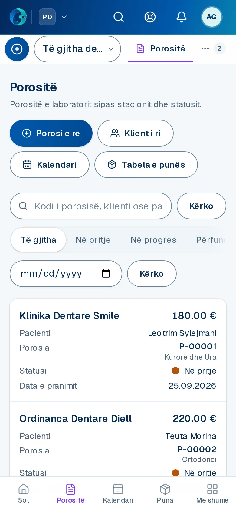 Ekrani «Porositë» në OPALEVI