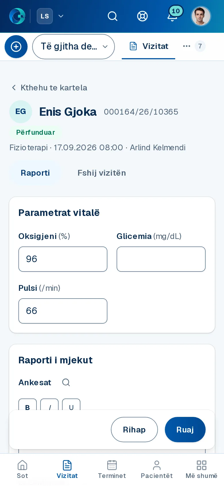 Ekrani «Fizioterapi» në OPALEVI